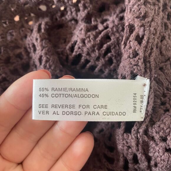 Carolyn Taylor Boho Cropped Crochet Dark Brown Short Front Tie Cardigan M - Picture 7 of 8